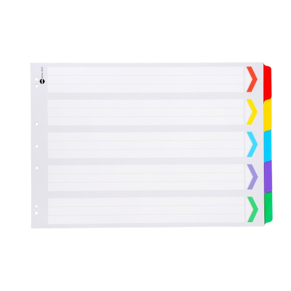 Marbig A3 Indices and Dividers 5 Tab Reinforced Landscape Multi Colour
