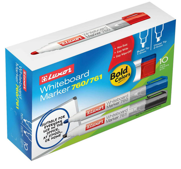 LUXOR 760 GREEN NON-PERMANENT WHITEBOARD MARKER BULLET IN A BOX OF 10
