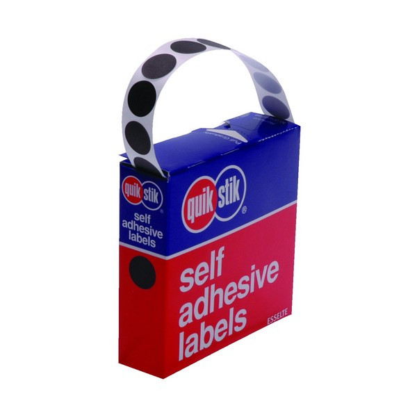 QuikStik Removable Adhesive Label Dispenser Circle 14mm Black Pack of 1050