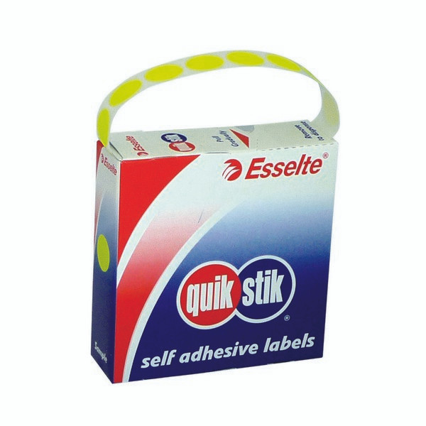 QuikStik Label Dispenser Circle 14mm Fluoro Yellow Pack of 700