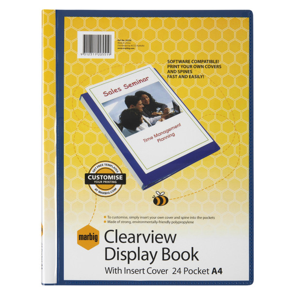 Marbig Clearview Display Book Non Refillable 24 Pocket A4 Blue