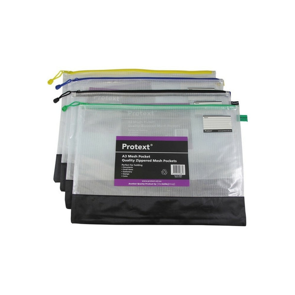 Protext A3 Mesh Pouch with Note Card Holder Assorted Zipper