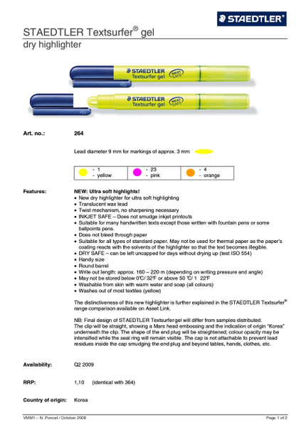 Staedtler Textsurfer Gel Highlighter Orange Box of 10 264-4
