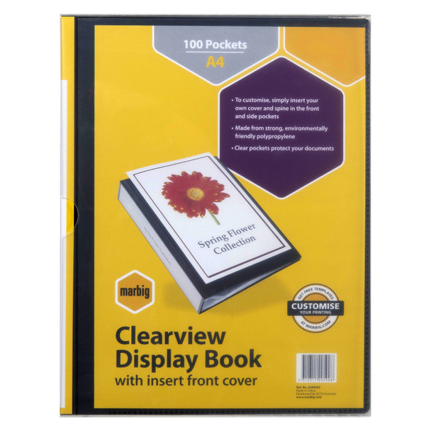 Marbig Clearview Non Refillable Display Book 100 Pocket A4 Black