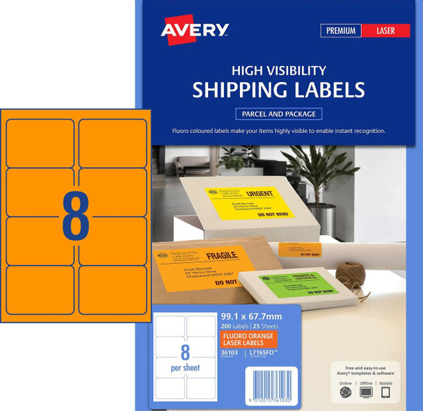 Avery 36103 Fluoro Orange Label - L7165FO - 99.1 x 67.7 mm |8Up | It's A Mega Thing