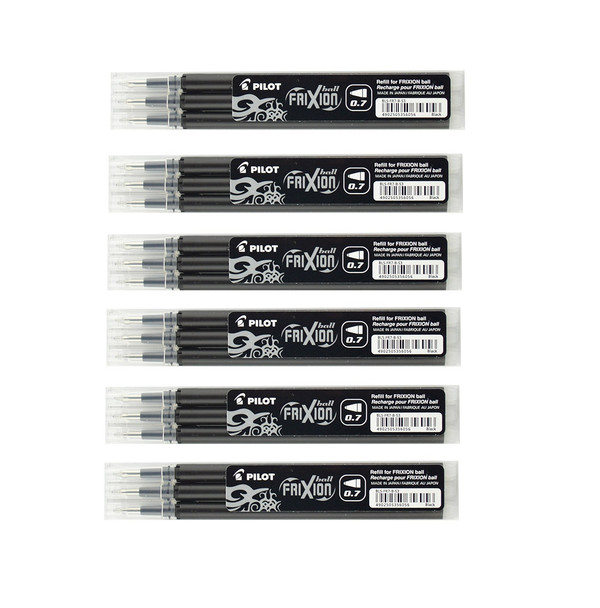 Pilot FriXion Erasable Gel Refill 0.7mm Black Pack 3 Box of 6