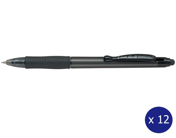 Pilot G-2 Penstylus Gel Pen 0.7mm Grey Barrel Black Ink Box of 12
