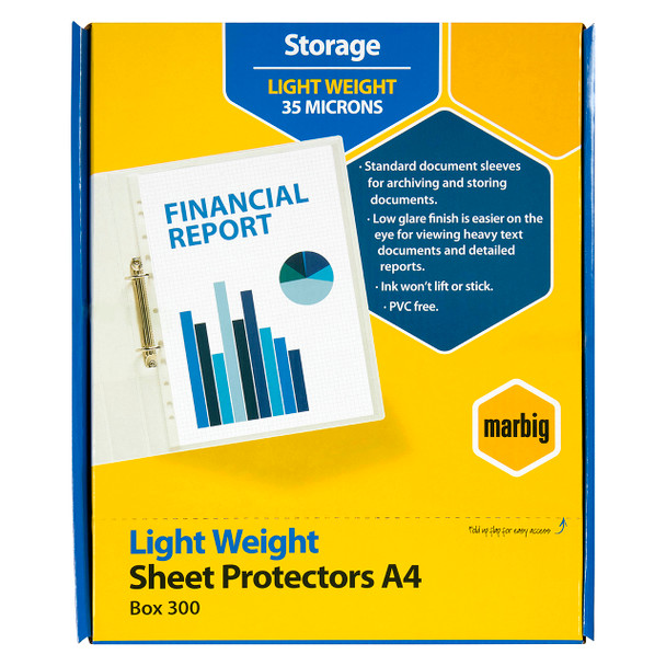 Marbig #25170 Copysafe Sheet Protectors A4 Light Weight - Box of 300 Clear | Mega Office Supplies