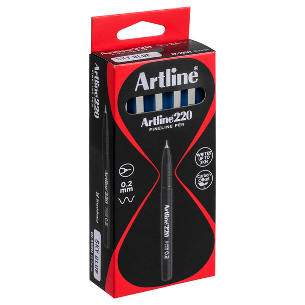 Artline 220 Fineliner Pen 0.2mm Sky Blue 122013 - Box of 12 | Mega Office Supplies