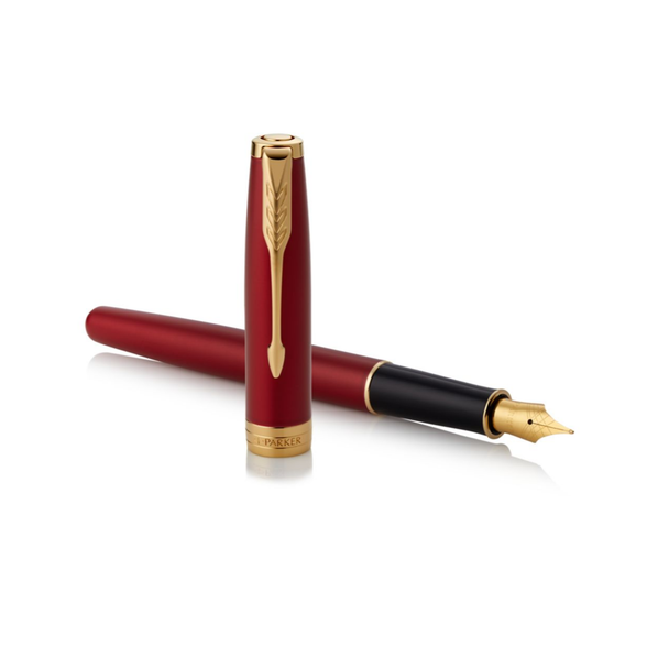 Parker Fountain Pen Sonnet Red Lacquer and Gold Trim Medium Nib
