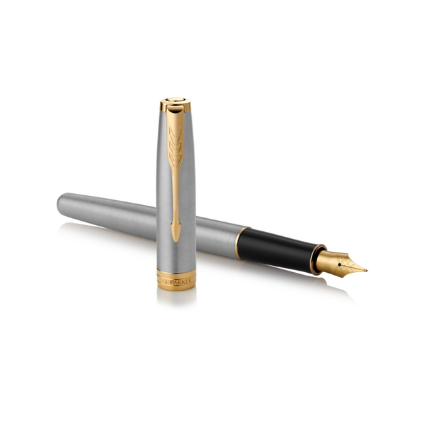 Parker Fountain Pen Sonnet Stainless Steel and Gold Trim Medium Nib