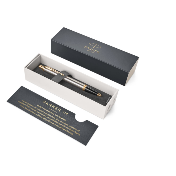 Parker Ballpoint Pen IM Brushed Metal and Gold Trim Medium Tip