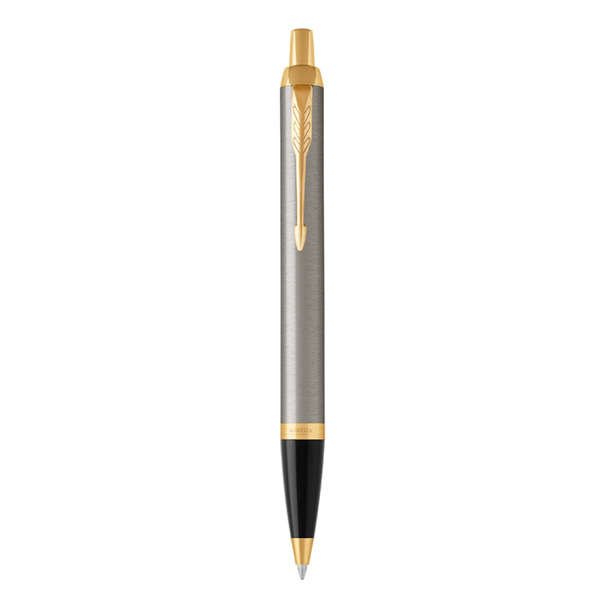 Parker IM Ballpoint Pen Brushed Metal Gold Trim Medium Tip