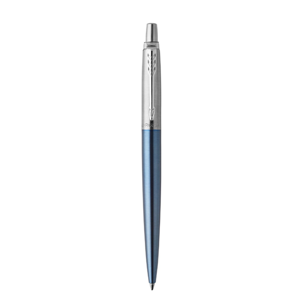 Parker Jotter Ballpoint Pen Waterloo Blue Chrome Trim Medium Tip