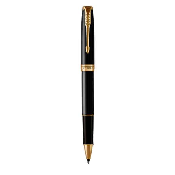 Parker Sonnet Black Lacquer and Gold Trim Rollerball Pen Fine Tip