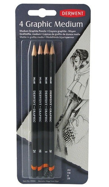 Derwent #39004 Graphic Pencil Medium (2B, B, Hb, 2H) Pack Of 4 - Box 6 - derwent pencil, derwent colour pencils, derwent artist pencils, derwent procolour, derwent coloursoft | It's A Mega Thing