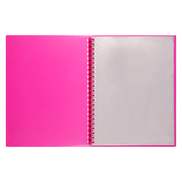 Marbig Display Book Refillable 20 Pocket A4 Translucent Pink