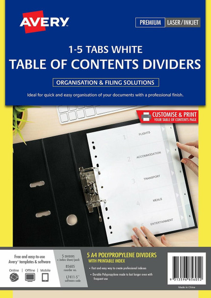 Avery #85605 White Polypropylene Dividers 1-5 Index | It's A Mega Thing