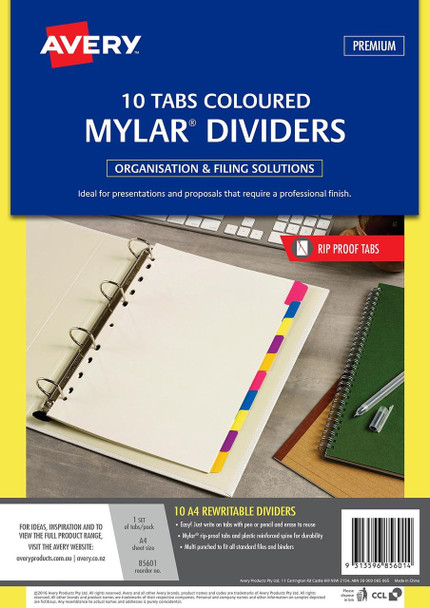Avery #85601 Multi-Coloured Rewritable Tab Dividers 10 Tabs avery multi use tabs, avery multiuse tabs, avery polka dot tabs, avery printable tabs, avery tabs, avery Australia, avery products Australia | It's A Mega Thing