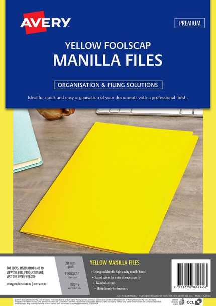 Avery #88242 Manilla Folders Foolscap Pack 20 Yellow - Avery dispenser labels, avery Australia, place card holders, avery stickers, avery labels australia | It's A Mega Thing