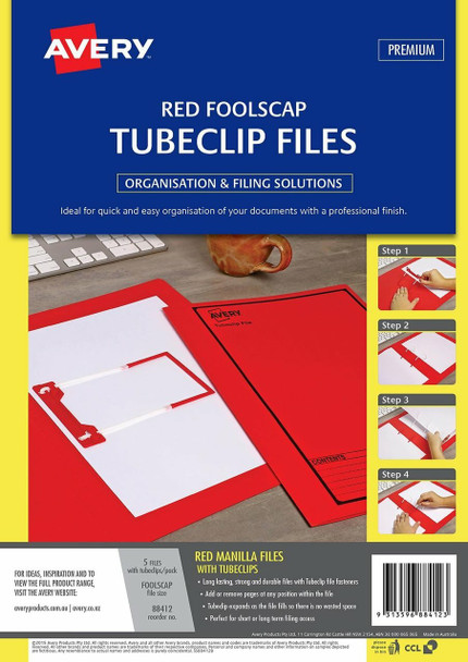 Avery #88412 Red Tubeclip File - Black Print - Foolscap - 5/Pack - Avery dispenser labels, avery Australia, place card holders, avery stickers | It's A Mega Thing