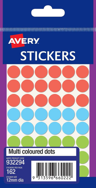 Avery #932294 Multi-Coloured Multi-Purpose Stickers - Circle 12 mm - 162/Pack - mAvery dispenser labels, avery Australia, place card holders | It's A Mega Thing