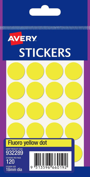 Avery #932289 Fluoro Yellow Multi-Purpose Stickers - Circle 18mm - 216/Pack - Avery, averylabels, avery labels, avery products, Avery dispenser labels, avery Australia, place card holders, Avery stickers, Avery labels Australia | It's A Mega Thing