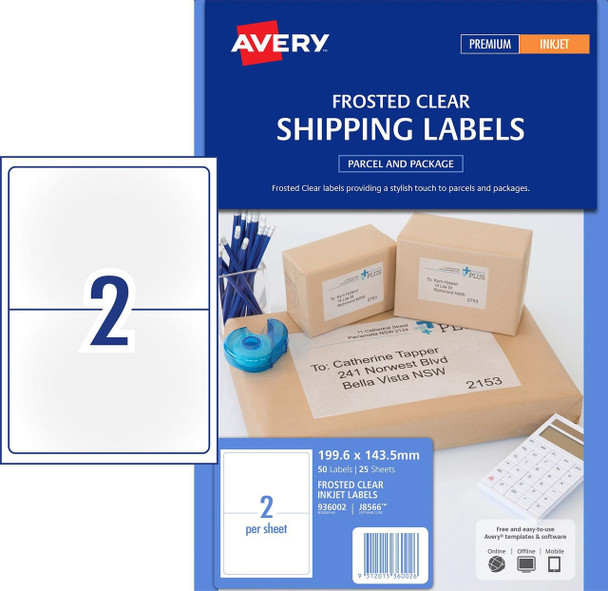 Avery #936002 Frosted Clear Shipping Labels, J8566, 25/Pack, 199.6x143.5mm |2UP - Avery dispenser labels, avery Australia, place card holders, avery stickers | It's A Mega Thing