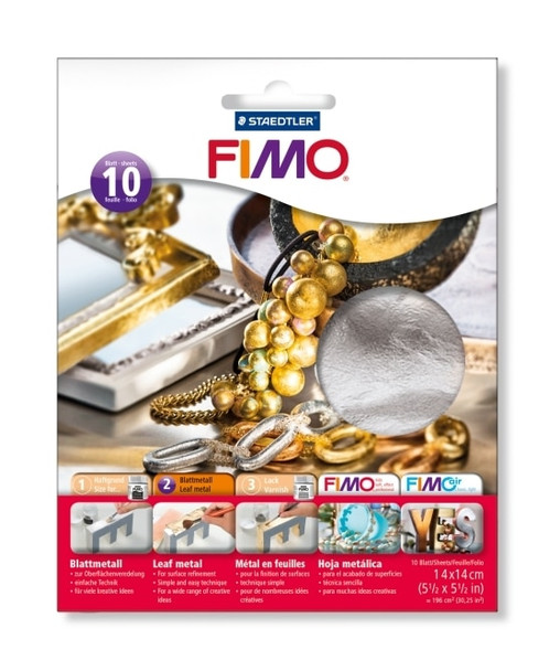 Fimo Leaf Metal Silver Pack of 10