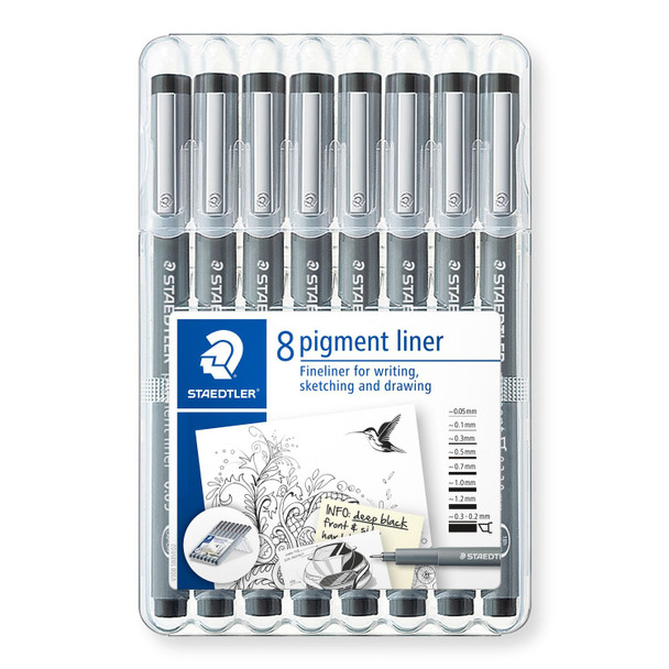 Staedtler 308 SB8 Pigment Liner Wallet of 8 Assorted Line Widths