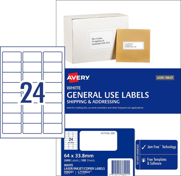 Avery #938201 2White General Use Labels (L7159Gu) 2400 Labels Per Pack - 24Up - Avery, averylabels, avery labels, avery products | It's A Mega Thing