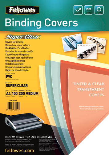 Fellowes Binding Covers PVC Clear A4 200 Micron