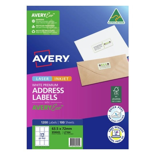 Label layout diagram showing 12 rectangular labels per A4 sheet for 63.5 x 72mm size