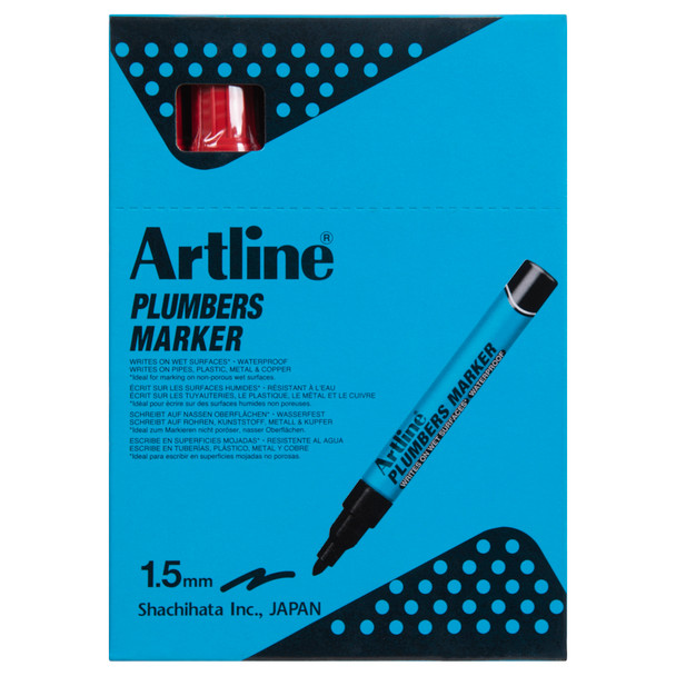 Artline 195502R Plumbers Permanent Marker Red Box of 12 | Mega Office Supplies