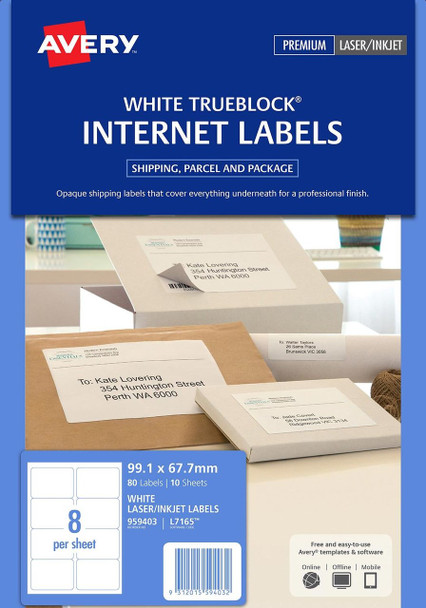 Avery #959403 White Trueblock Internet Shipping Labels - L7165 - 80/Pack - 99.1 x 67.7 mm |8UP - Avery, averylabels, avery labels, avery products, avery Australia, place card holders, avery stickers | It's A Mega Thing