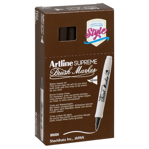 Artline Supreme Brush Marker Dark Brown 108118 Box of 12 | Mega Office Supplies