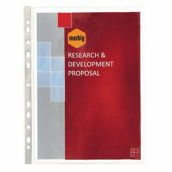 Marbig A4 Sheet Protectors Medium Weight Silver Strip Clear Box of 100