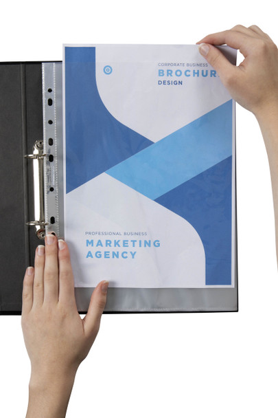 Marbig Sheet Protectors A4 Medium Weight Silver Strip Clear Box of 100