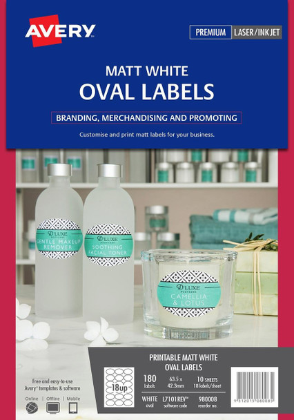 Avery #980008 White Oval Removable Product Labels - L7101REV - 180/Pack - 63.5 x 42.3 mm |18UP - fabric name labels, fabric name badge labels, avery products Australia name tags | It's A Mega Thing