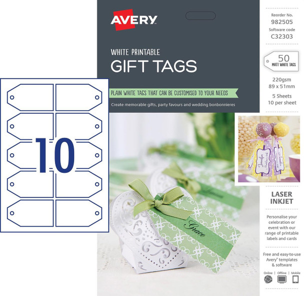 Avery #982505 Gift Tags, C32303, 50/Pack, 89x51mm |10UP - Avery, averylabels, avery labels, avery products | It's A Mega Thing