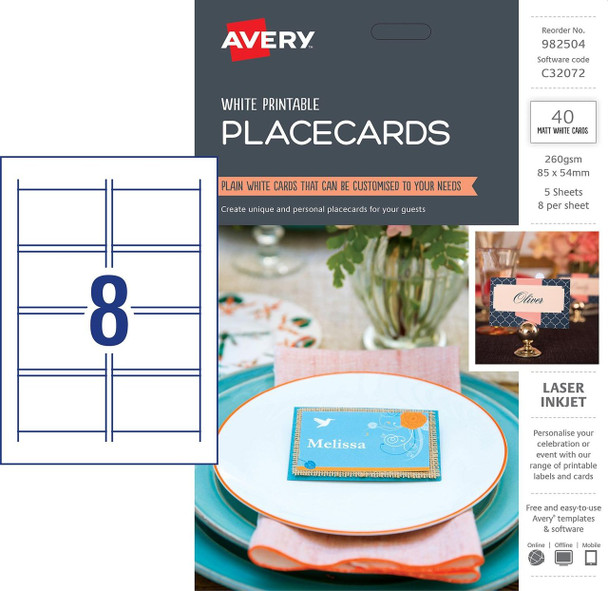 Avery #982504 Placecards, C32072, 40/Pack, 85 x 54mm |8UP - avery products, place card holders, avery stickers, avery labels australia, avery australia | It's A Mega Thing Avery #982504 Placecards, C32072, 40/Pack, 85 x 54mm |8UP - avery products, place card holders, avery stickers, avery labels australia, avery australia | It's A Mega Thing