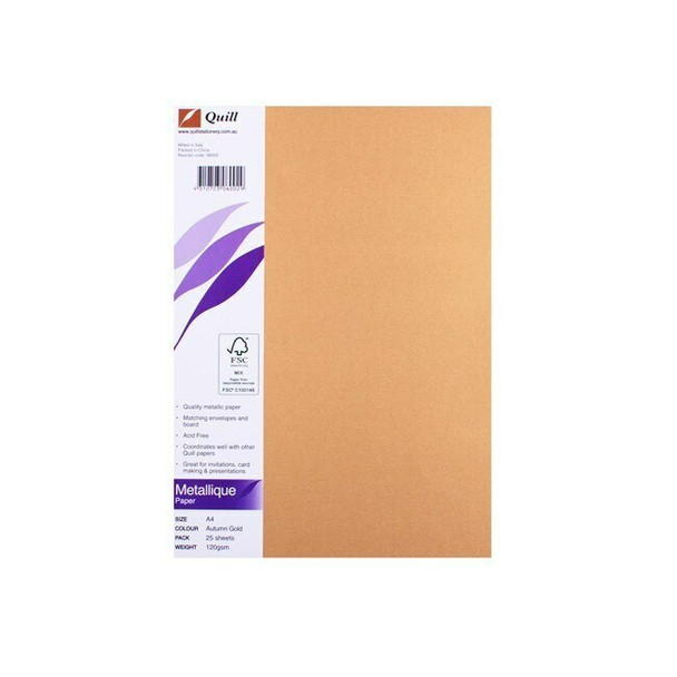 Quill Metallique Paper 120gsm A4 Autumn Gold Pack of 25