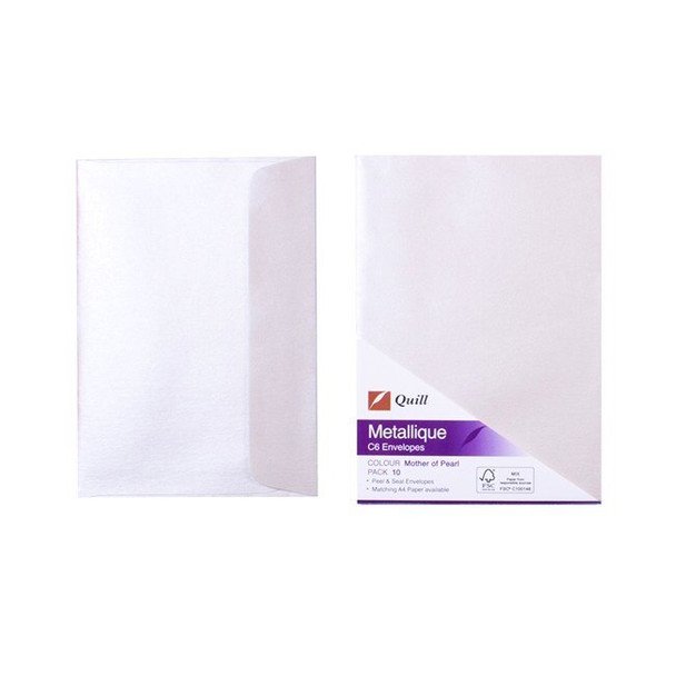 Quill 100850065 Envelope Metallique 120gsm C6 Pack 10 Mother of Pearl | It's A Mega Thing