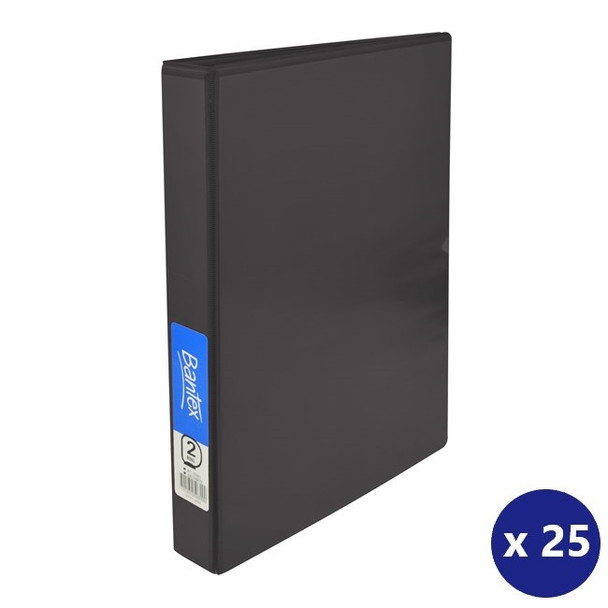 Bantex A4 Insert Binder Standard PP 2D 25mm Black Box of 25