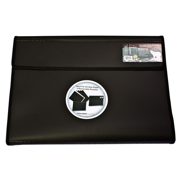 Foldermate Expanding File A3 Art Folio with 5 Pockets Black