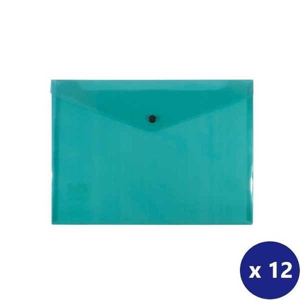 Bantex A4 Document Wallet Standard PP Button Closure Green Box of 12