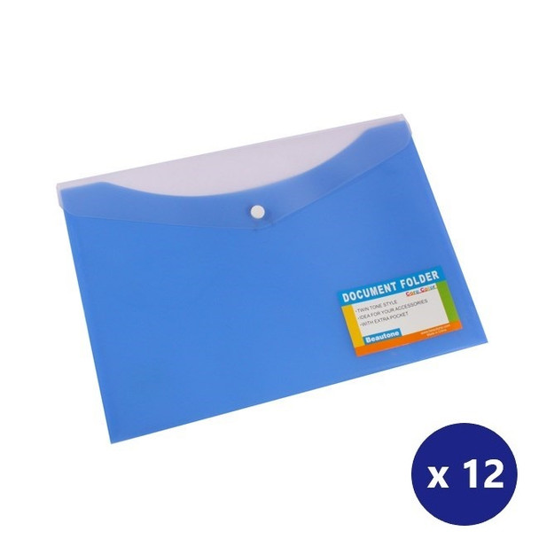 BEAUTONE 100851840 DOCUMENT FOLDER A4 WITH POCKET - BUTTON CLOSURE BLUEBERRY BOX 12