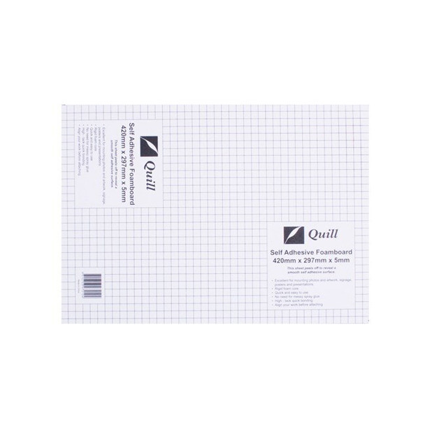 Quill Foam Board Self Adhesive 5mm A3 White Pack of 5