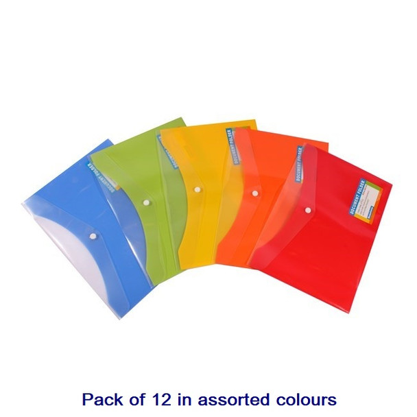 BEAUTONE 100851839 DOCUMENT FOLDER A4 WITH POCKET - BUTTON CLOSURE ASSORTED CARTON OF 12