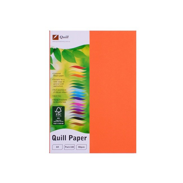 Quill Coloured Paper 80gsm A4 Orange Pack of 100